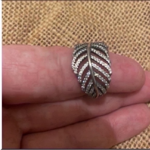 Sterling Silver Ring Leaf Pandora CZ Bling NEW Size 7 - Picture 8 of 13